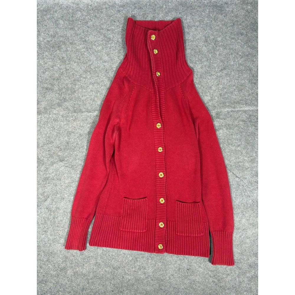 Banana Republic Red Cotton Ribbed Funnel Neck‎ Button Cardigan Sweater HOL 12 M